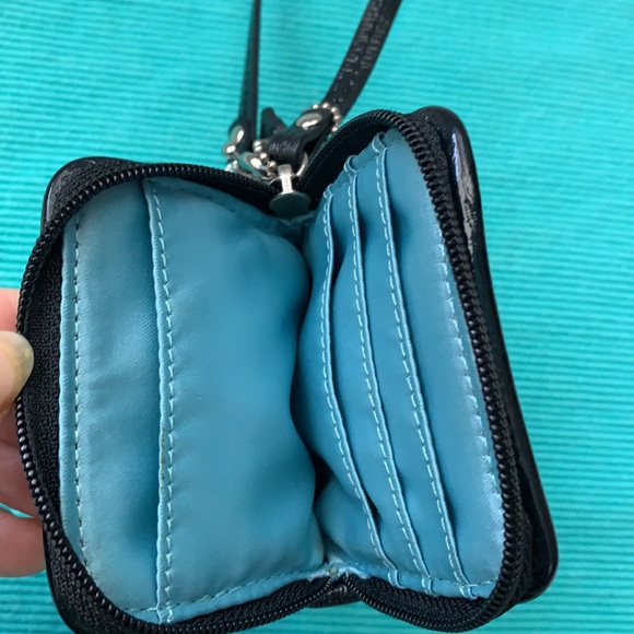 NWOT Coach Black Signature Jacquard Small Zip Top Card Holder Wristlet - Picture 4 of 7